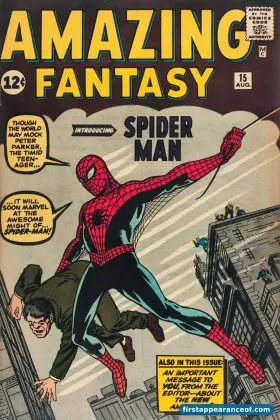 Amazing Fantasy #15 (1962). Aunt May does not appear on the cover; her debut is in the interior pages of Spider-Man's origin story alongside Uncle Ben.