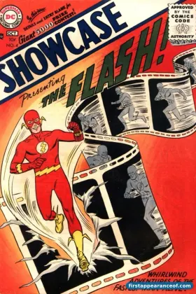 Barry Allen as the Flash on the cover of Showcase #4 (1956), the book credited with starting the Silver Age.
