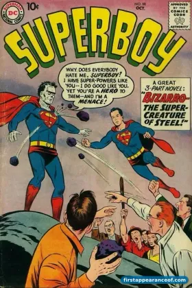 Superboy #68 (1958). First appearance of Bizarro (the original Superboy version).