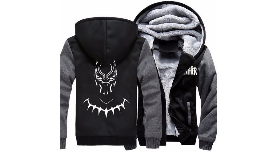 Black Panther Cosplay Warm Jacket Coat Men Hoodie Sweatshirt Thicken Zipper Coat