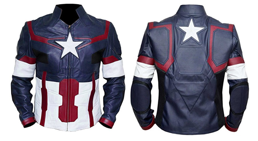Sputer Captain America Avenger Blue or Black Men's Soldier Style Pu Faux Leather Jacket